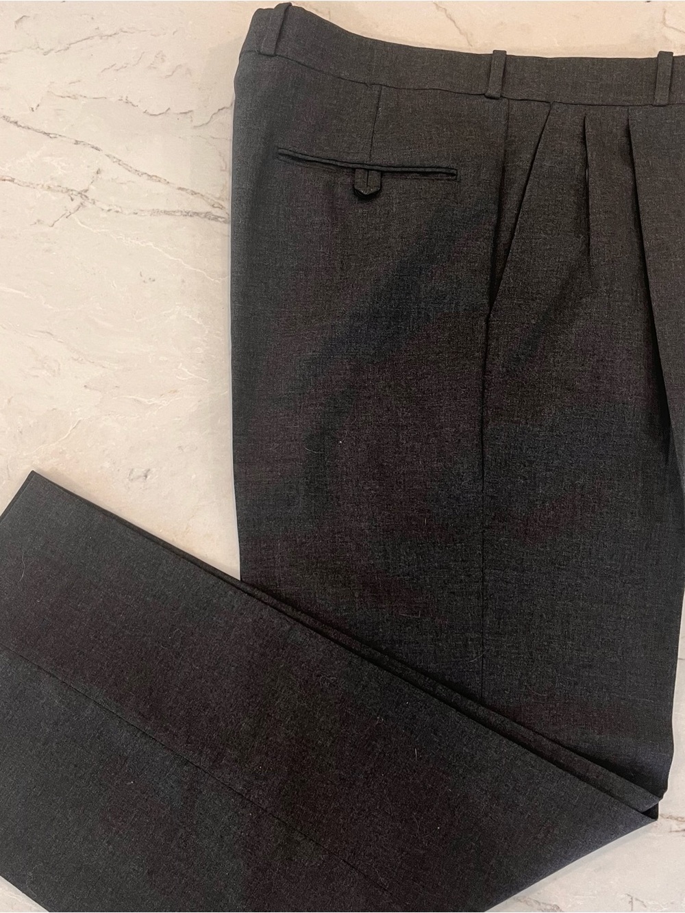 Men's Charcoal Pleated Dress Pants - Tailored Wide Pleat